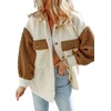 image:imageCHARTOU Womens Slouchy Fall Winter Fuzzy Faux Fleece Contrast Color Button Down Shacket JacketBrown