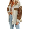 image:imageCHARTOU Womens Slouchy Fall Winter Fuzzy Faux Fleece Contrast Color Button Down Shacket JacketBrown