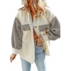 image:imageCHARTOU Womens Slouchy Fall Winter Fuzzy Faux Fleece Contrast Color Button Down Shacket JacketGrey