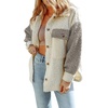 image:imageCHARTOU Womens Slouchy Fall Winter Fuzzy Faux Fleece Contrast Color Button Down Shacket JacketGrey