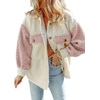 image:imageCHARTOU Womens Slouchy Fall Winter Fuzzy Faux Fleece Contrast Color Button Down Shacket JacketPink