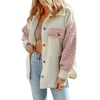 image:imageCHARTOU Womens Slouchy Fall Winter Fuzzy Faux Fleece Contrast Color Button Down Shacket JacketPink