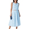 image:imageCHARTOU Women Eyelet Two Pieces Skirt Sets Floral Boho Sleeveless Crop Top and Elastic Waist Midi Skirt Summer SetsBlue