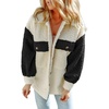 image:imageCHARTOU Womens Slouchy Fall Winter Fuzzy Faux Fleece Contrast Color Button Down Shacket JacketBlack