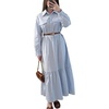image:imageCHARTOU Womens Striped Maxi Long Shirt Dress Elegant Tiered Ruffle Hem Button Down Dress with BeltBlue