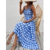 image:imageCHARTOU Plaid Summer Dresses for Women Spaghetti Strap Smocked Tiered Flounce Flowy Long DressBlue