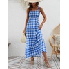 image:imageCHARTOU Plaid Summer Dresses for Women Spaghetti Strap Smocked Tiered Flounce Flowy Long DressBlue