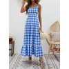 image:imageCHARTOU Plaid Summer Dresses for Women Spaghetti Strap Smocked Tiered Flounce Flowy Long DressBlue