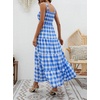image:imageCHARTOU Plaid Summer Dresses for Women Spaghetti Strap Smocked Tiered Flounce Flowy Long DressBlue