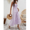image:imageCHARTOU Plaid Summer Dresses for Women Spaghetti Strap Smocked Tiered Flounce Flowy Long DressPurple