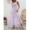 image:imageCHARTOU Plaid Summer Dresses for Women Spaghetti Strap Smocked Tiered Flounce Flowy Long DressPurple