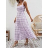 image:imageCHARTOU Plaid Summer Dresses for Women Spaghetti Strap Smocked Tiered Flounce Flowy Long DressPurple