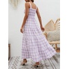 image:imageCHARTOU Plaid Summer Dresses for Women Spaghetti Strap Smocked Tiered Flounce Flowy Long DressPurple