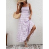 image:imageCHARTOU Plaid Summer Dresses for Women Spaghetti Strap Smocked Tiered Flounce Flowy Long DressPurple