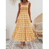 image:imageCHARTOU Plaid Summer Dresses for Women Spaghetti Strap Smocked Tiered Flounce Flowy Long DressYellow