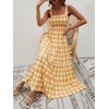 image:imageCHARTOU Plaid Summer Dresses for Women Spaghetti Strap Smocked Tiered Flounce Flowy Long DressYellow