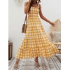 image:imageCHARTOU Plaid Summer Dresses for Women Spaghetti Strap Smocked Tiered Flounce Flowy Long DressYellow
