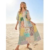 image:imageCHARTOU Women Boho Floral Printed Long Dress Summer Lantern Half Sleeve Beach Flowy Loose Swing Chiffon SundressGreen