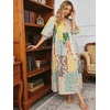 image:imageCHARTOU Women Boho Floral Printed Long Dress Summer Lantern Half Sleeve Beach Flowy Loose Swing Chiffon SundressGreen