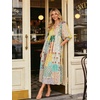 image:imageCHARTOU Women Boho Floral Printed Long Dress Summer Lantern Half Sleeve Beach Flowy Loose Swing Chiffon SundressGreen