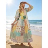 image:imageCHARTOU Women Boho Floral Printed Long Dress Summer Lantern Half Sleeve Beach Flowy Loose Swing Chiffon SundressGreen