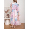 image:imageCHARTOU Women Boho Floral Printed Long Dress Summer Lantern Half Sleeve Beach Flowy Loose Swing Chiffon SundressPink
