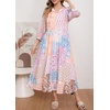 image:imageCHARTOU Women Boho Floral Printed Long Dress Summer Lantern Half Sleeve Beach Flowy Loose Swing Chiffon SundressPink