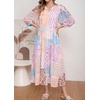 image:imageCHARTOU Women Boho Floral Printed Long Dress Summer Lantern Half Sleeve Beach Flowy Loose Swing Chiffon SundressPink