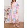 image:imageCHARTOU Women Boho Floral Printed Long Dress Summer Lantern Half Sleeve Beach Flowy Loose Swing Chiffon SundressPink