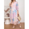 image:imageCHARTOU Women Boho Floral Printed Long Dress Summer Lantern Half Sleeve Beach Flowy Loose Swing Chiffon SundressPink