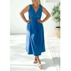 image:imageCHARTOU Women Cinched Waisted Long Denim Dress Sleeveless Sexy V Neck Slim Fit Tank Top Summer Jean DressBlue