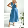 image:imageCHARTOU Women Cinched Waisted Long Denim Dress Sleeveless Sexy V Neck Slim Fit Tank Top Summer Jean DressBlue