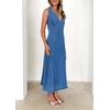 image:imageCHARTOU Women Cinched Waisted Long Denim Dress Sleeveless Sexy V Neck Slim Fit Tank Top Summer Jean DressBlue