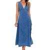 image:imageCHARTOU Women Cinched Waisted Long Denim Dress Sleeveless Sexy V Neck Slim Fit Tank Top Summer Jean DressBlue