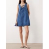 image:imageCHARTOU Women Cute Denim Mini Dress Summer Tie Front Polka Dot Jean Tank A Line Shift Dress with PocketsDark Blue