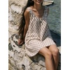 image:imageCHARTOU Women Floral Boho Mini Dress V Neck Tie Front Sleeveless Summer Beach Vacation Sundress with PocketsBeige