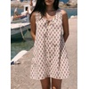 image:imageCHARTOU Women Floral Boho Mini Dress V Neck Tie Front Sleeveless Summer Beach Vacation Sundress with PocketsBeige