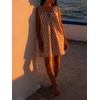 image:imageCHARTOU Women Floral Boho Mini Dress V Neck Tie Front Sleeveless Summer Beach Vacation Sundress with PocketsBeige