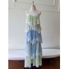 image:imageCHARTOU Women Ombre Tiered Lace Long Dress Spaghetti Strap Crisscross Backless Flowy Tulle Beach Party DressBlue Green