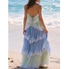 image:imageCHARTOU Women Ombre Tiered Lace Long Dress Spaghetti Strap Crisscross Backless Flowy Tulle Beach Party DressBlue Green