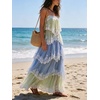 image:imageCHARTOU Women Ombre Tiered Lace Long Dress Spaghetti Strap Crisscross Backless Flowy Tulle Beach Party DressBlue Green