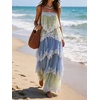 image:imageCHARTOU Women Ombre Tiered Lace Long Dress Spaghetti Strap Crisscross Backless Flowy Tulle Beach Party DressBlue Green
