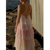 image:imageCHARTOU Women Ombre Tiered Lace Long Dress Spaghetti Strap Crisscross Backless Flowy Tulle Beach Party DressPink