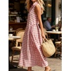 image:imageCHARTOU Women Plaid Maxi Dress Summer Gingham Lapel Sleeveless Button Down Sun Dress with PocketsPink