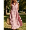 image:imageCHARTOU Women Plaid Maxi Dress Summer Gingham Lapel Sleeveless Button Down Sun Dress with PocketsPink