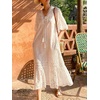 image:imageCHARTOU Women Puff Sleeve Eyelet Lace Dress Summer Ruffle Tie Front Long Flowy Tunic Dress with PocketsWhite
