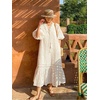 image:imageCHARTOU Women Puff Sleeve Eyelet Lace Dress Summer Ruffle Tie Front Long Flowy Tunic Dress with PocketsWhite