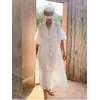 image:imageCHARTOU Women Puff Sleeve Eyelet Lace Dress Summer Ruffle Tie Front Long Flowy Tunic Dress with PocketsWhite