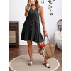 image:imageCHARTOU Women Ruffle Hem Denim Dress Summer Sleeveless Button Down Jean Vest Dress with PocketsBlack