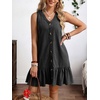 image:imageCHARTOU Women Ruffle Hem Denim Dress Summer Sleeveless Button Down Jean Vest Dress with PocketsBlack